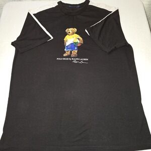 Men's Classic Preppy Ralph Lauren Bear Graphic Tee, Black W/White Sleeves, 3XL